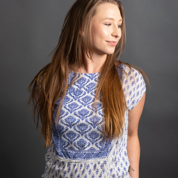 Blue White Mediterranean Blouse by Lucky Brand - Picture 5 of 9